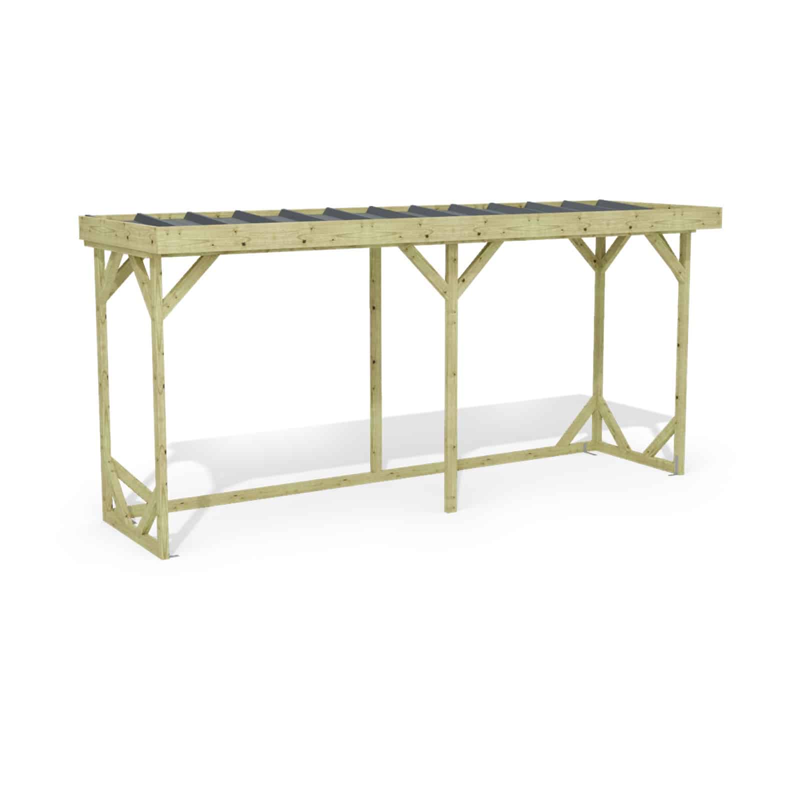 Abri à bûches 4 m × 1,30 m – rendu 3D sur fond blanc