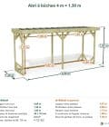 Abri à bûches 4 m × 1,30 m – cotes extérieures et intérieures