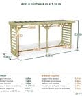 Abri à bûches 4 m × 1,30 m – cotes extérieures et intérieures