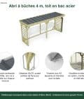 Abri à bûches 4 m × 1,30 m, avec gouttière – points forts