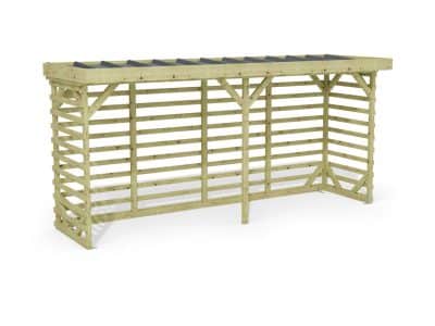 Abri à bûches 4 m × 1,30 m – rendu 3D sur fond blanc