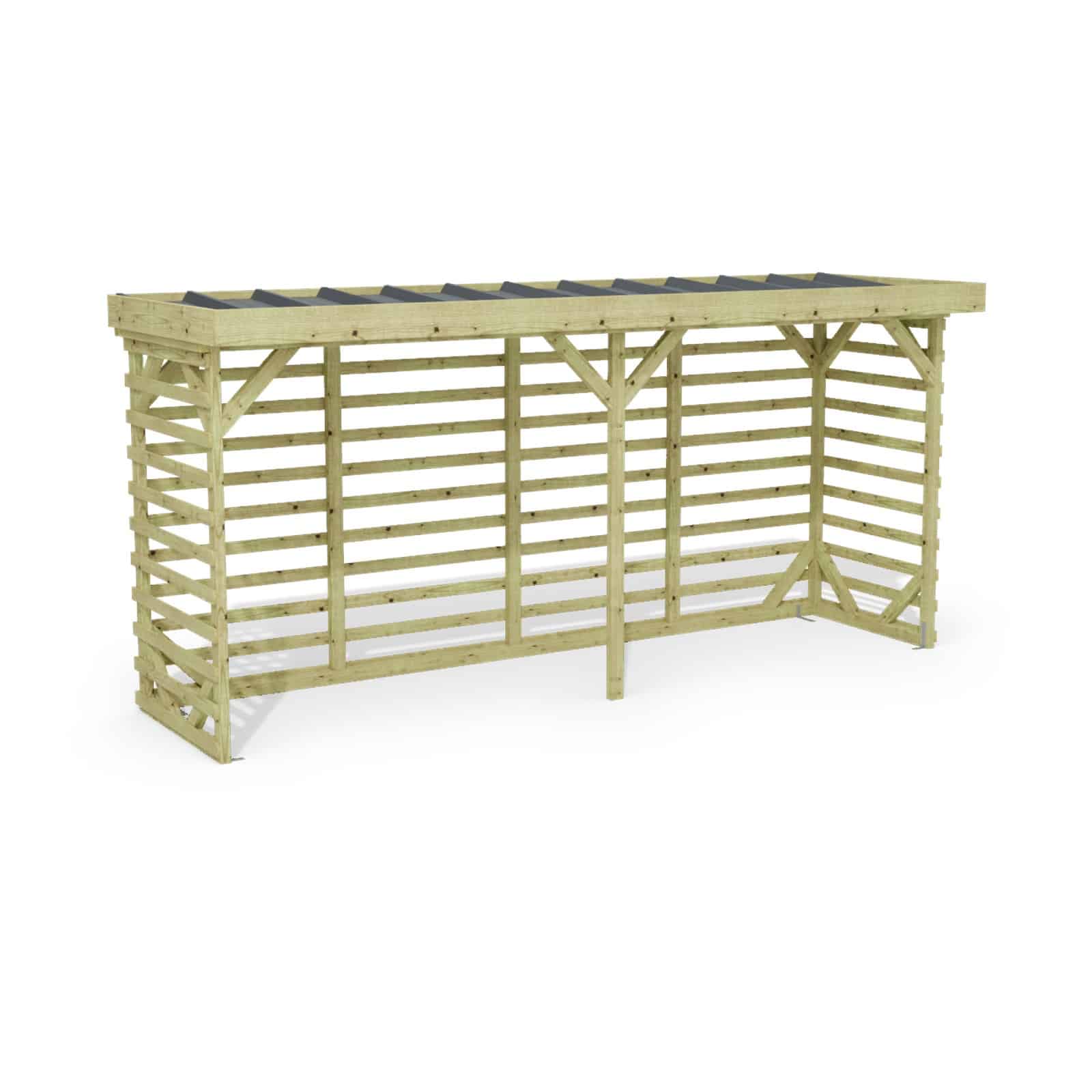 Abri à bûches 4 m × 1,30 m – rendu 3D sur fond blanc