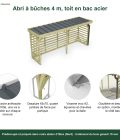 Abri à bûches 4 m × 1,30 m, avec gouttière – points forts