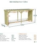 Abri à bûches 4 m × 1,30 m – cotes extérieures et intérieures