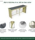 Abri à bûches 4 m × 1,30 m, avec gouttière – points forts