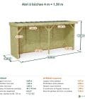 Abri à bûches 4 m × 1,30 m – cotes extérieures et intérieures