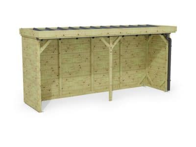 Abri à bûches 4 m × 1,30 m, avec gouttière – rendu 3D sur fond blanc