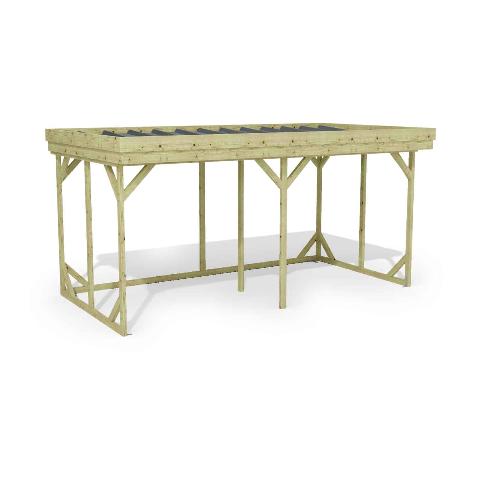 Abri à bûches 4 m × 2,27 m – rendu 3D sur fond blanc