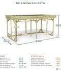 Abri à bûches 4 m × 2,27 m – cotes extérieures et intérieures