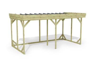 Abri à bûches 4 m × 2,27 m, adossé – rendu 3D sur fond blanc