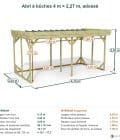 Abri à bûches 4 m × 2,27 m, adossé – cotes extérieures et intérieures