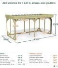 Abri à bûches 4 m × 2,27 m, adossé, avec gouttière – cotes extérieures et intérieures