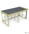 Abri à bûches 4 m × 2,27 m, adossé, avec gouttière – vue du toit en bac acier