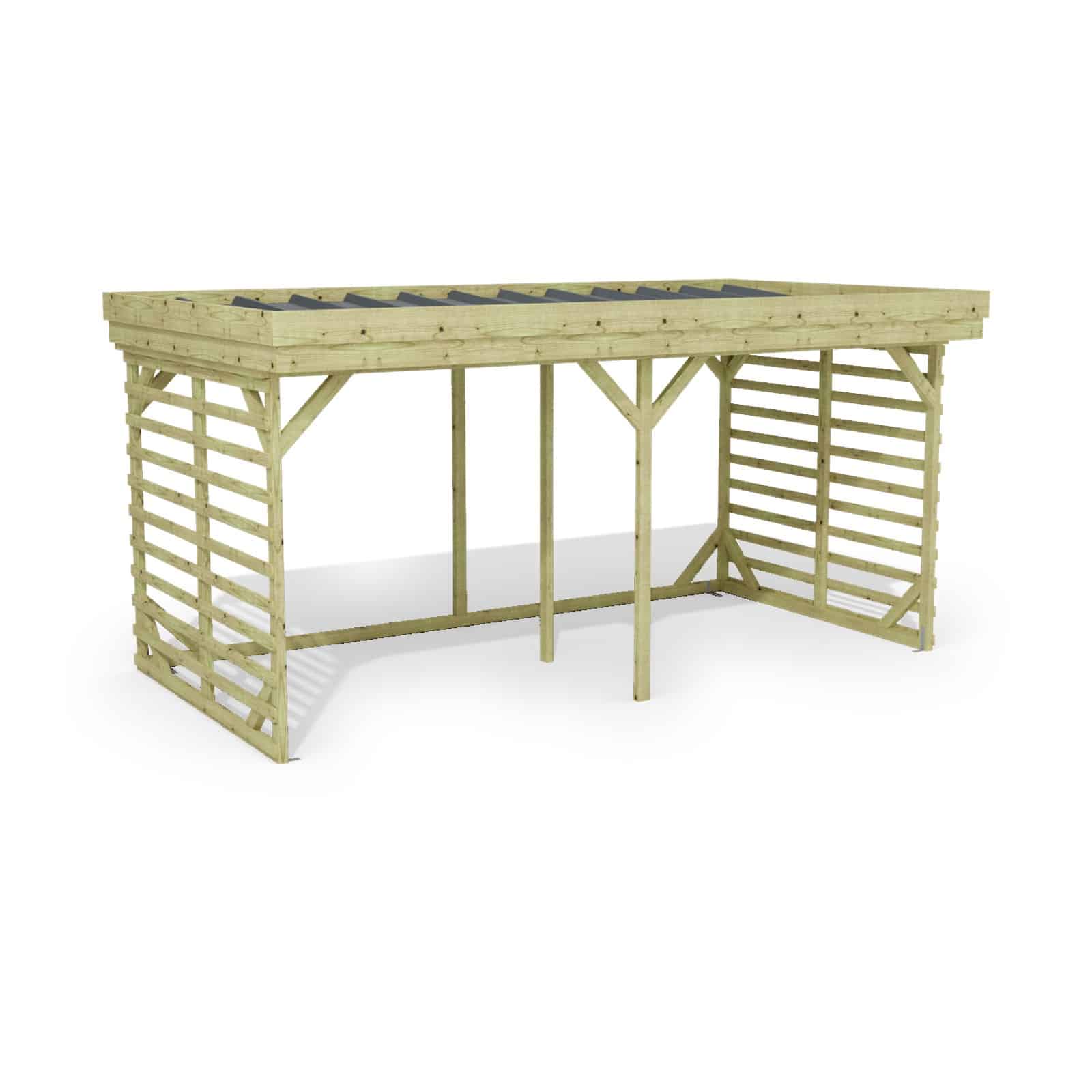 Abri à bûches 4 m × 2,27 m – rendu 3D sur fond blanc
