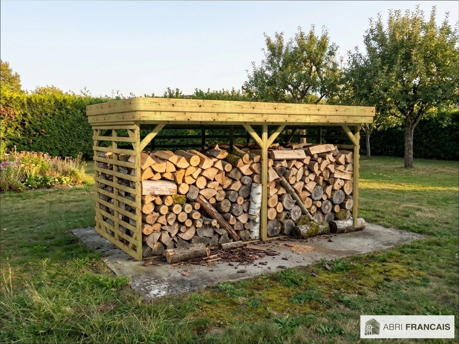 Abri à bûches 4 m × 2,27 m – mise en situation