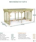 Abri à bûches 4 m × 2,27 m – cotes extérieures et intérieures
