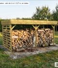 Abri à bûches 4 m × 2,27 m, adossé – mise en situation