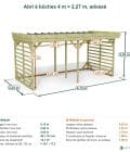 Abri à bûches 4 m × 2,27 m, adossé – cotes extérieures et intérieures