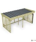 Abri à bûches 4 m × 2,27 m, adossé, avec gouttière – vue du toit en bac acier