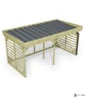 Abri à bûches 4 m × 2,27 m, avec gouttière – vue du toit en bac acier