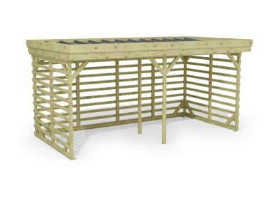 Abri à bûches 4 m × 2,27 m – rendu 3D sur fond blanc