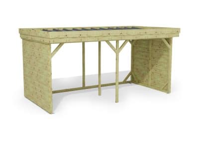 Abri à bûches 4 m × 2,27 m – rendu 3D sur fond blanc