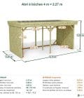 Abri à bûches 4 m × 2,27 m – cotes extérieures et intérieures