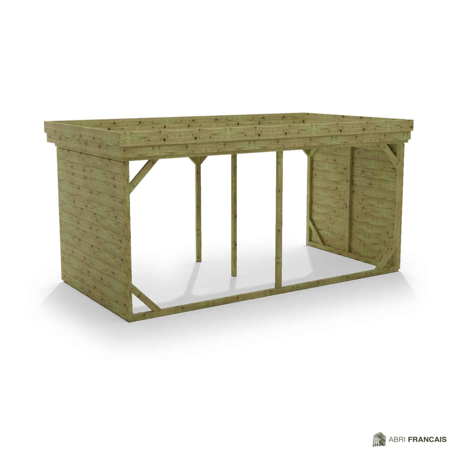 Abri à bûches 4 m × 2,27 m – vue arrière, fond et côtés