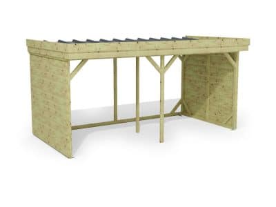 Abri à bûches 4 m × 2,27 m, adossé – rendu 3D sur fond blanc