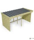 Abri à bûches 4 m × 2,27 m, adossé – vue du toit en bac acier