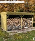 Abri à bûches 4 m × 2,27 m, adossé, avec gouttière – mise en situation