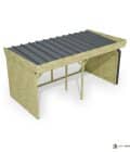 Abri à bûches 4 m × 2,27 m, adossé, avec gouttière – vue du toit en bac acier