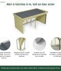 Abri à bûches 4 m × 2,27 m, avec gouttière – points forts