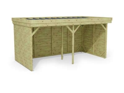 Abri à bûches 4 m × 2,27 m – rendu 3D sur fond blanc