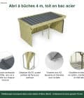 Abri à bûches 4 m × 2,27 m, avec gouttière – points forts