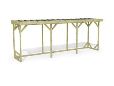 Abri à bûches 5 m × 1,30 m – rendu 3D sur fond blanc