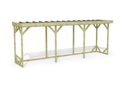 Abri à bûches 5 m × 1,30 m, adossé – rendu 3D sur fond blanc