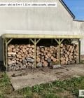 Abri à bûches 5 m × 1,30 m, avec gouttière – mise en situation