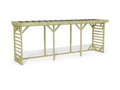 Abri à bûches 5 m × 1,30 m – rendu 3D sur fond blanc