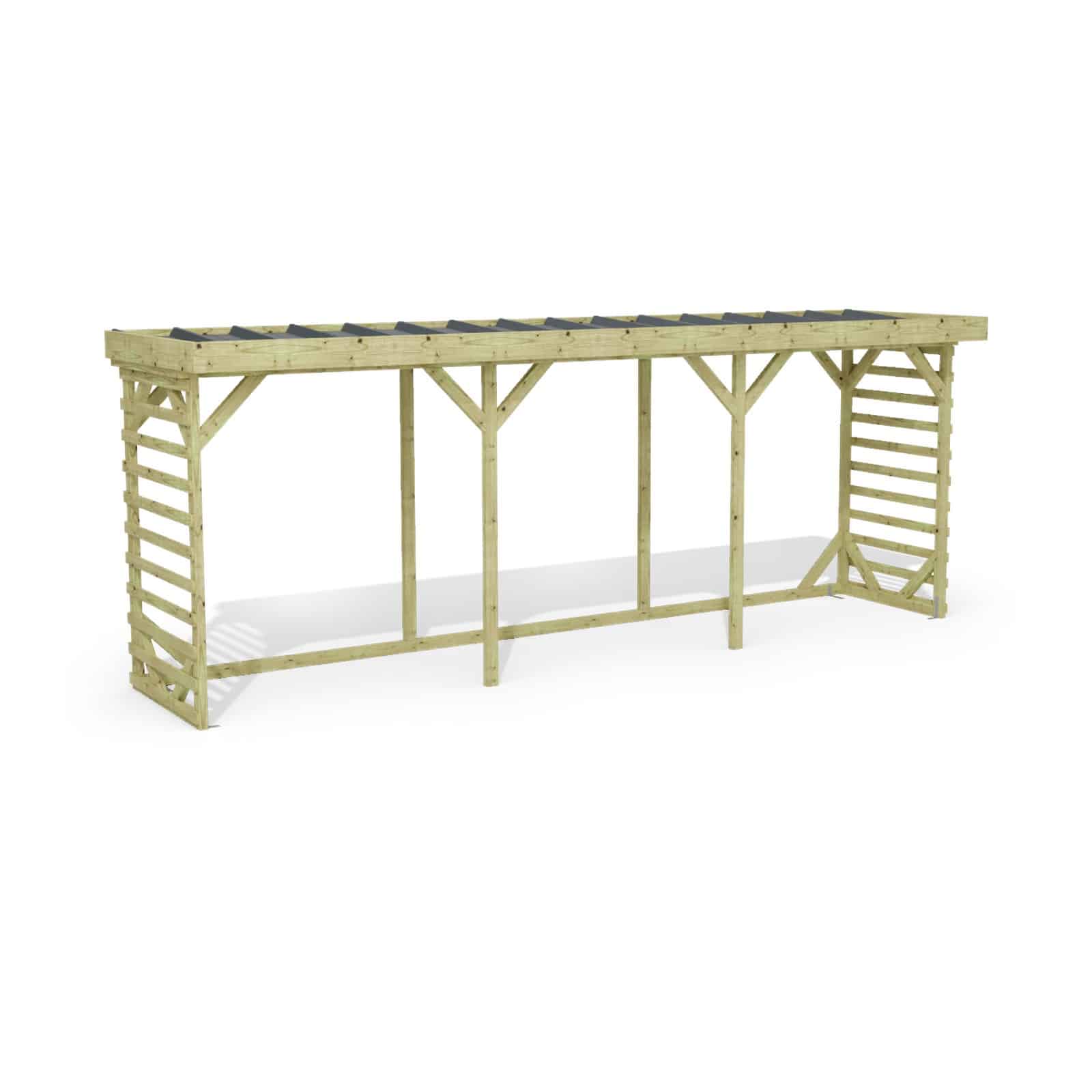 Abri à bûches 5 m × 1,30 m – rendu 3D sur fond blanc