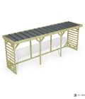 Abri à bûches 5 m × 1,30 m – vue du toit en bac acier