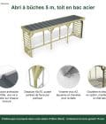 Abri à bûches 5 m × 1,30 m, avec gouttière – points forts