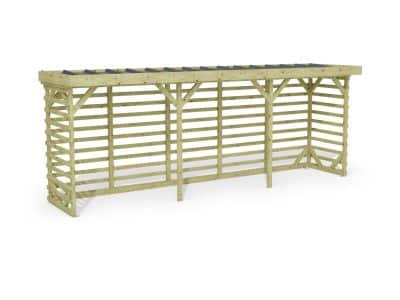 Abri à bûches 5 m × 1,30 m – rendu 3D sur fond blanc