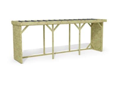 Abri à bûches 5 m × 1,30 m – rendu 3D sur fond blanc