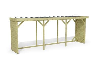 Abri à bûches 5 m × 1,30 m, adossé – rendu 3D sur fond blanc
