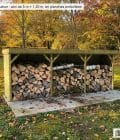 Abri à bûches 5 m × 1,30 m, adossé – mise en situation