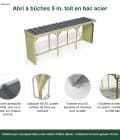 Abri à bûches 5 m × 1,30 m, adossé, avec gouttière – points forts