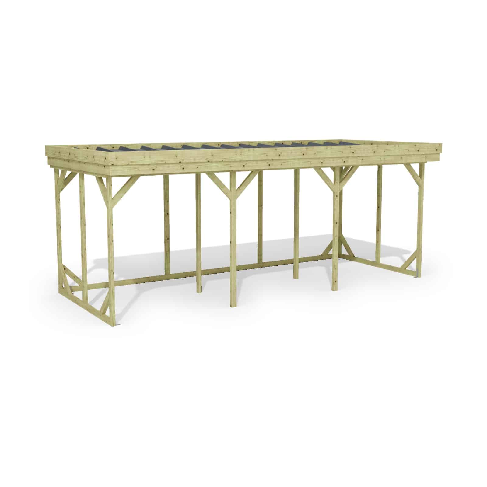 Abri à bûches 5 m × 2,27 m – rendu 3D sur fond blanc