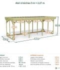 Abri à bûches 5 m × 2,27 m – cotes extérieures et intérieures