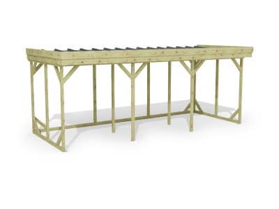 Abri à bûches 5 m × 2,27 m, adossé – rendu 3D sur fond blanc